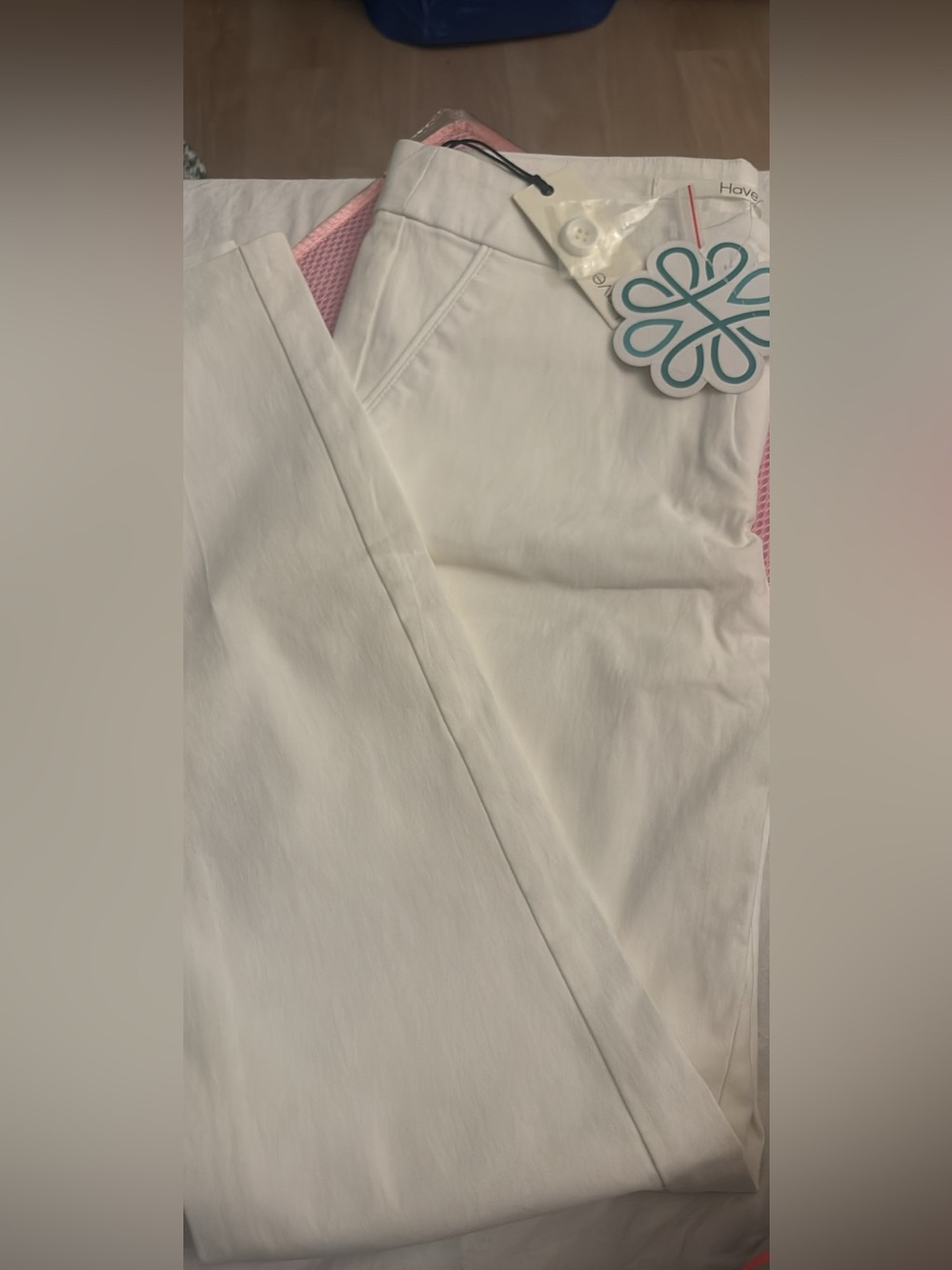 Have Ivory Women's Pants with Decorative Logo Tag